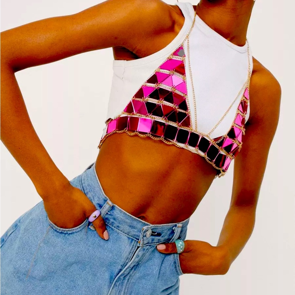 Embellished Triangle Chain Bra Top